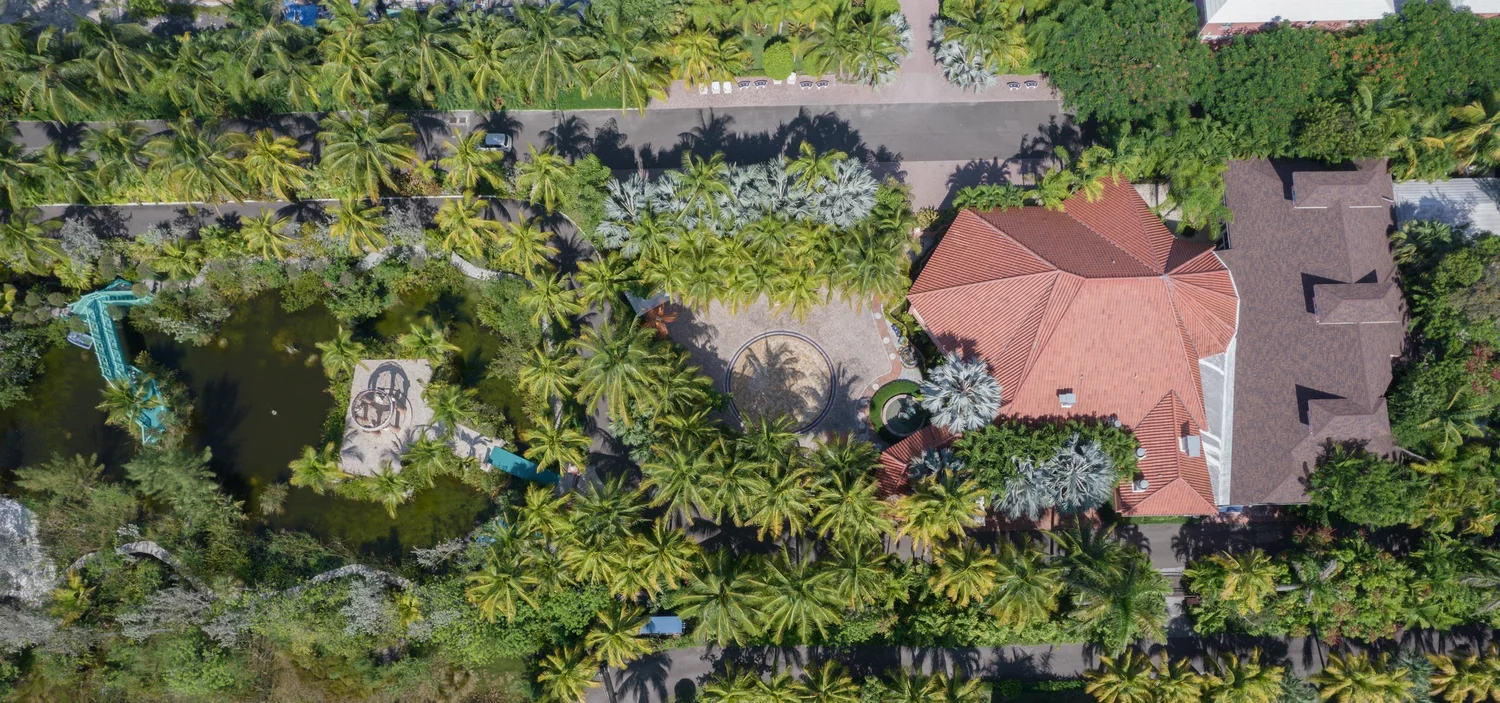 Aerial view of the Sapodilla estate gardens