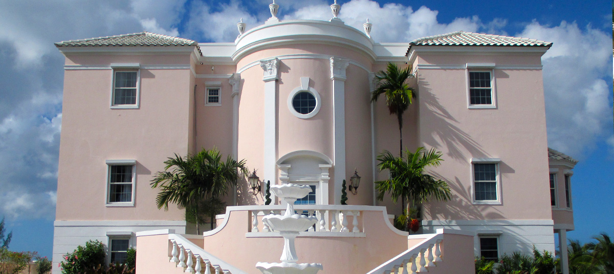 The neoclassical facade of Ocean West Boutique Hotel